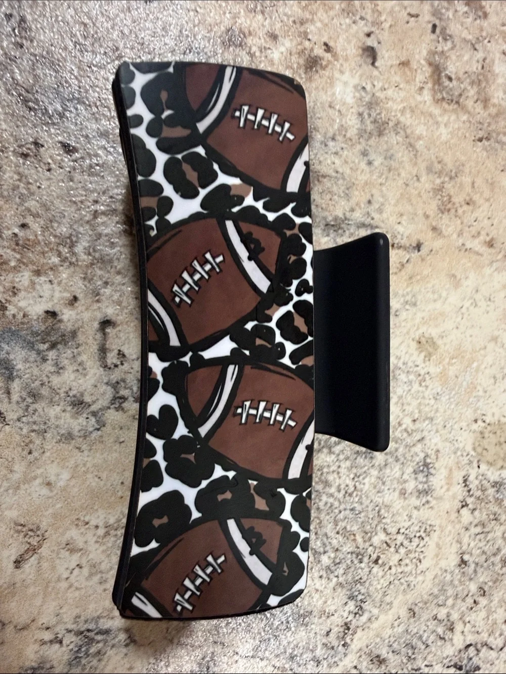 Hand Crafted Brown Football Print Hair Clip